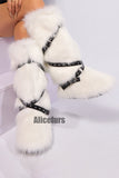 Y2K Faux Fur Boots with Adjustable Buckle Straps for Women