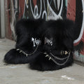 y2k fur boots with wrap straps and chains for women in black 2 Alicefurs