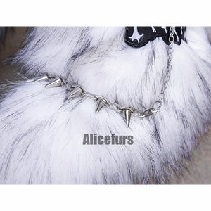 y2k fur boots with wrap straps and chains for women in dusty white 6 Alicefurs