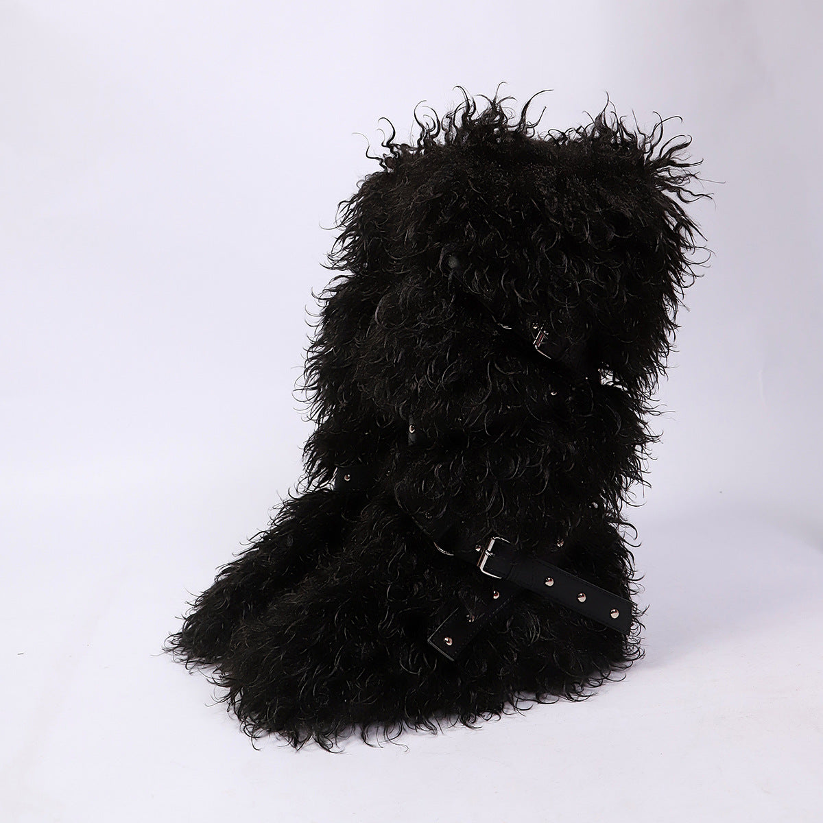 Y2K Mongolian Fur Boots Knee High Shaggy Boots for Women
