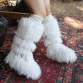 y2k mongolian fur boots knee high shaggy boots for women in white Alicefurs