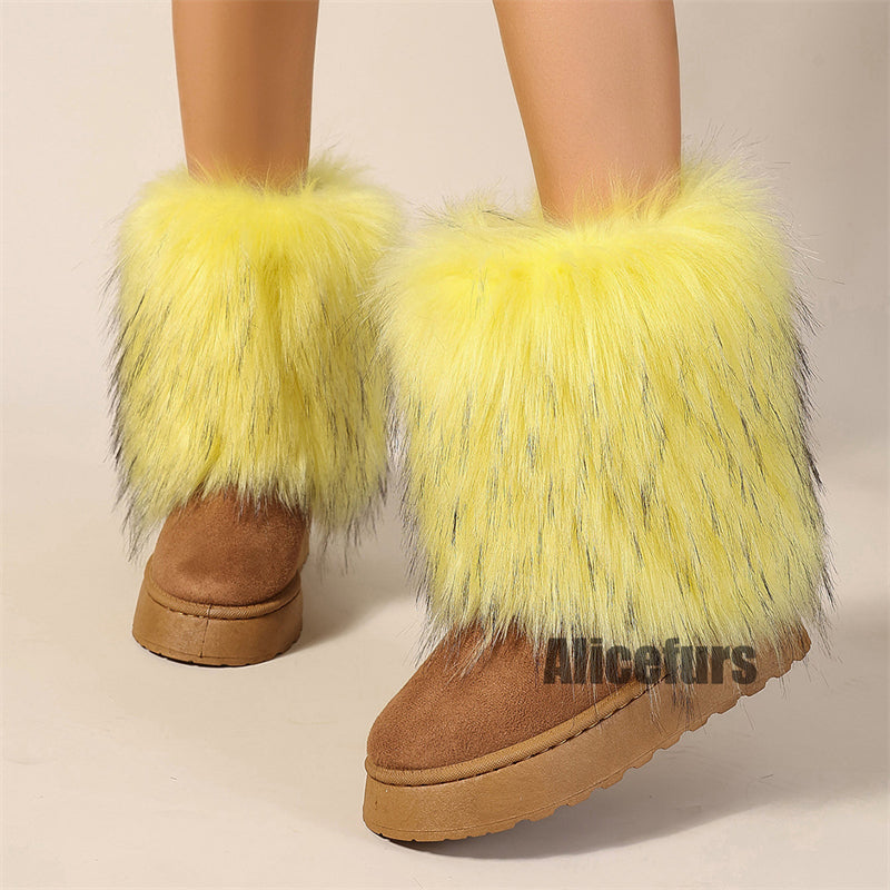 Bottes chauffantes pour les jambes en fausse fourrure mi-mollet