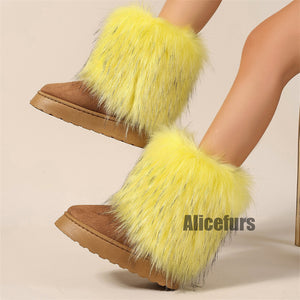 yellow faux fur leg warmer boots in mid calf 2 Alicefurs